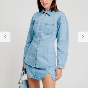 Torn by Ronny kobo medium wash  Blue Denim Jacket and Skirt Set